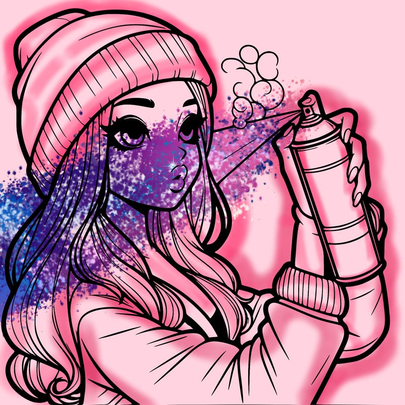 realistic girl spray painting