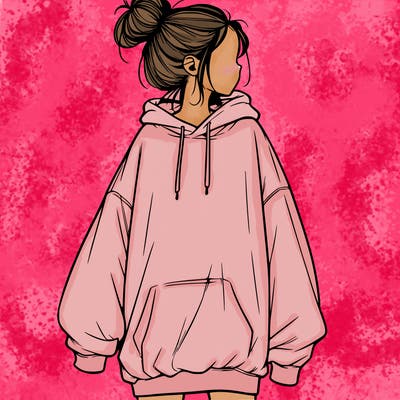 realistic girl with a oversized sweatshirt on and a bun