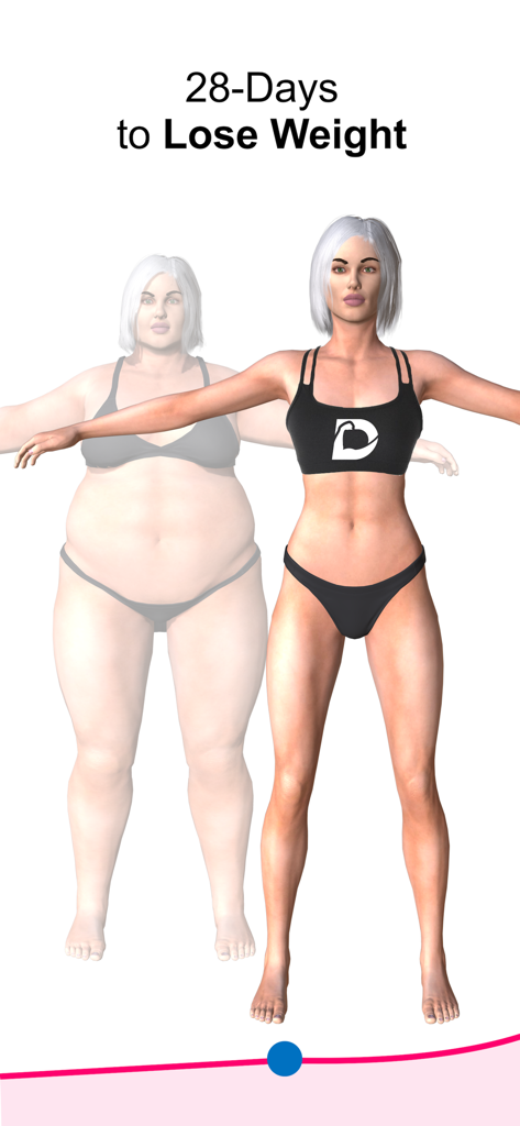 Demic: Weight Loss Workouts - 3D model showing a female body weight loss transformation for a 28 day challenge
