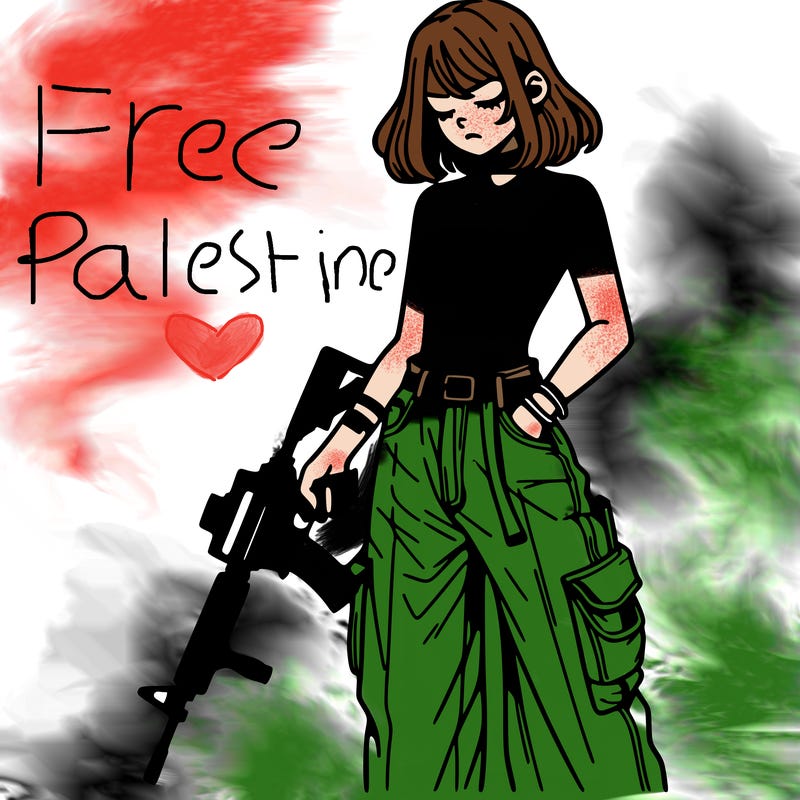 a dangerous girlcrop top and baggy jeans with a rifle in her hand