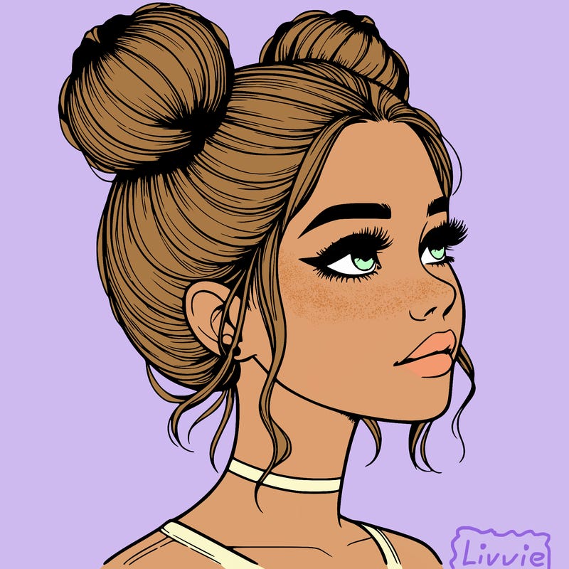 realistic girl with buns on the top of her head