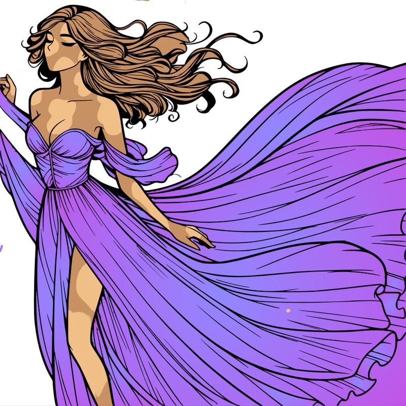 realistic woman in dress flowing the the wind