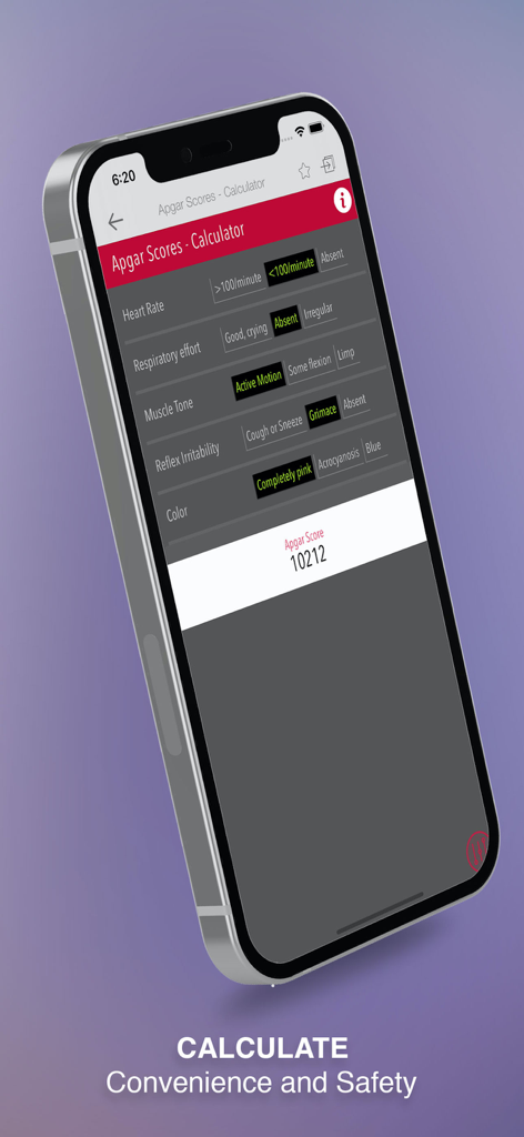 Clinical Anesthesia MGH HBK - Interactive Apgar score calculator interface in the Clinical Anesthesia MGH HBK mobile app