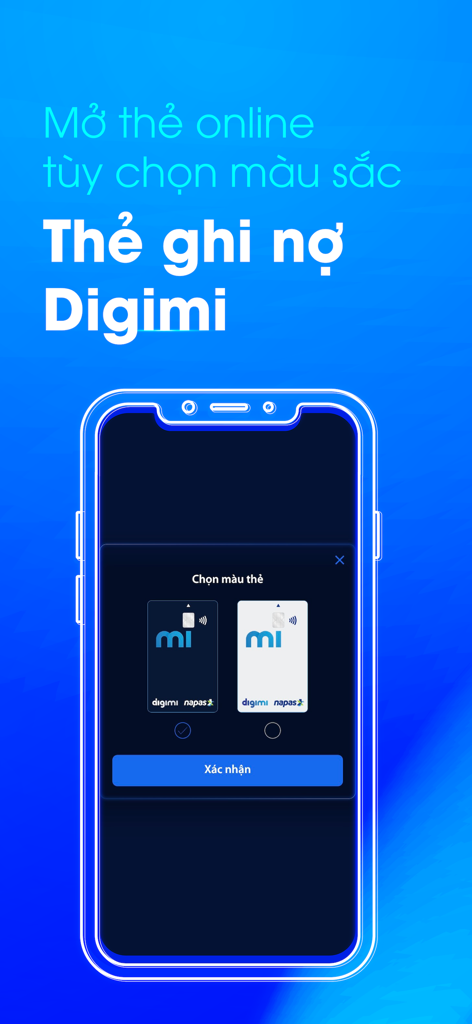 digimi - Ngân hàng số - Digimi digital bank app screen for choosing a personalized debit card color