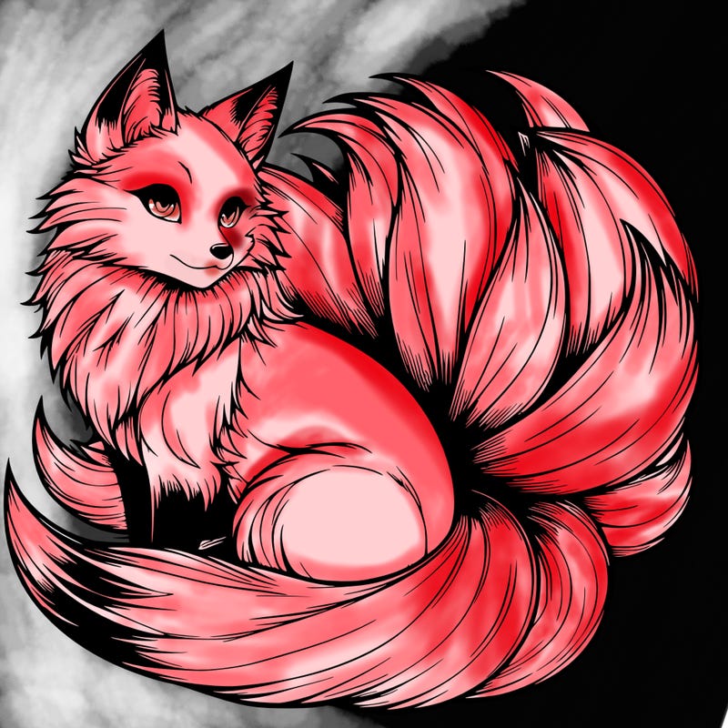 realistic detailed 9 tailed anime fox