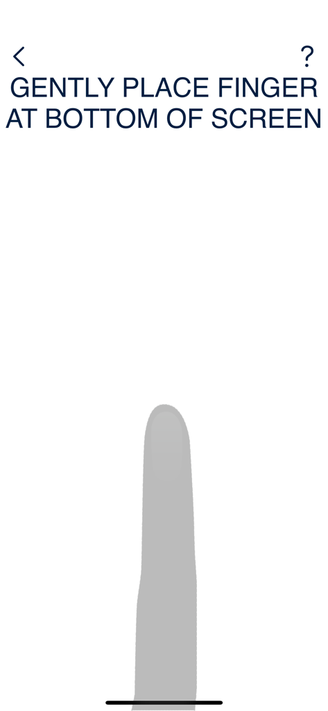 Jostens Ring Sizer - Jostens Ring Sizer app screen instructing a user to place their finger at the bottom for measurement.