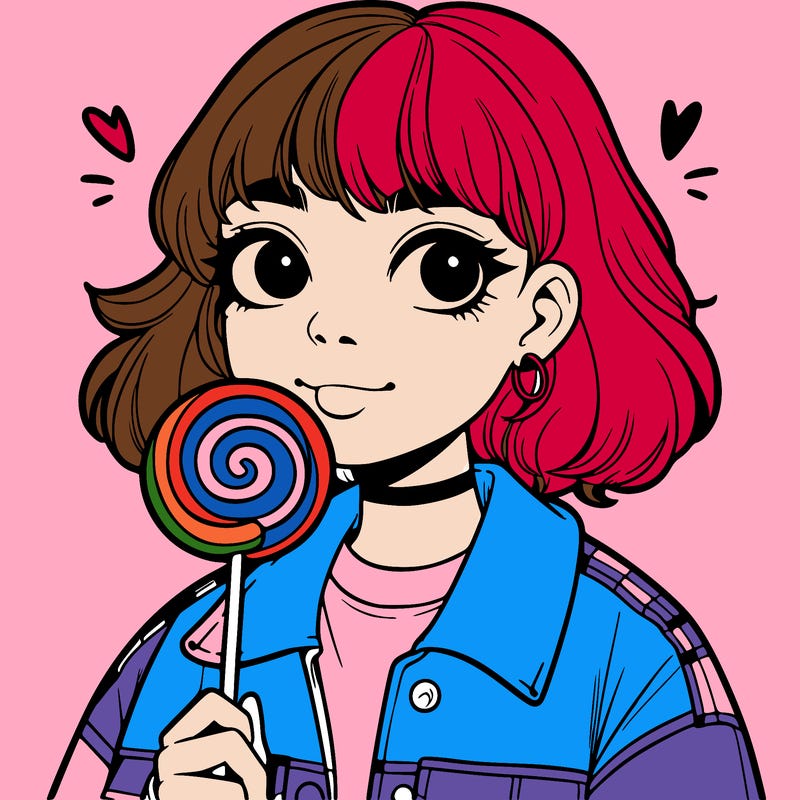 teenage girl with a big lollipop in her mouth