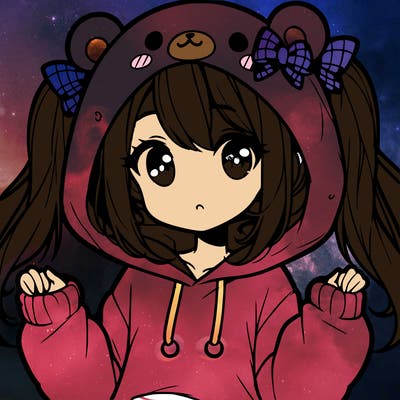 cute anime girl with ponytails and a cute bear hoodie