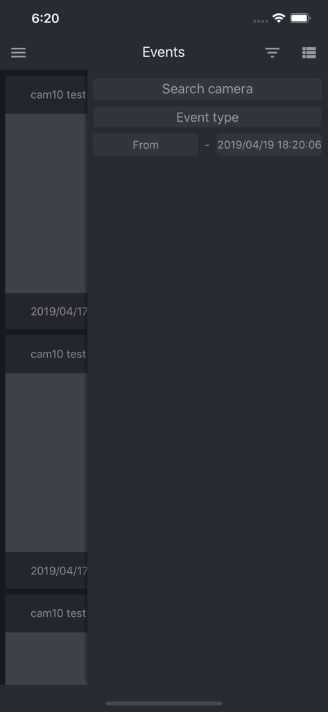 Flussonic Watcher - Flussonic Watcherアプリでカメライベントを検索およびフィルタリング