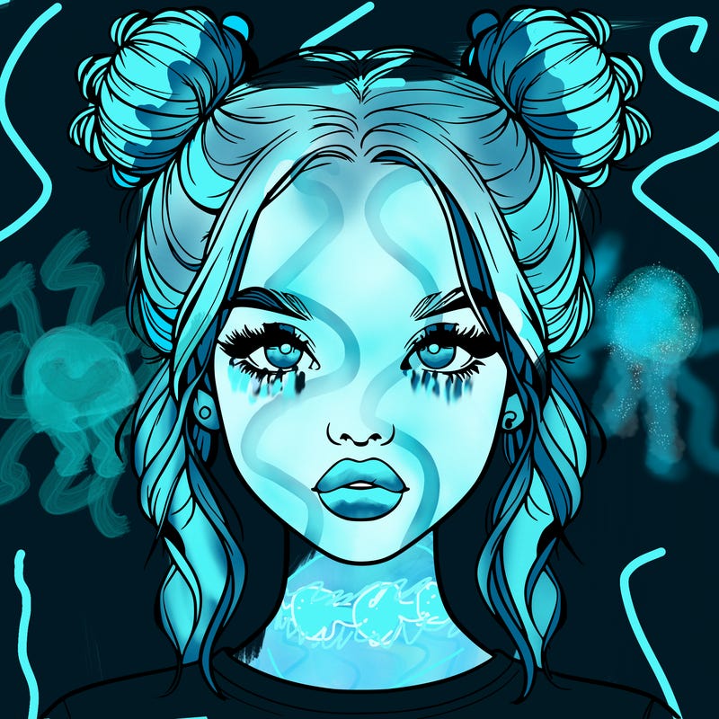 realistic girl with two buns in hair and lips