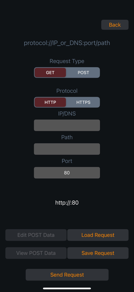 Developer-Tools - User interface for setting up HTTP and HTTPS API requests including protocol IP path and port