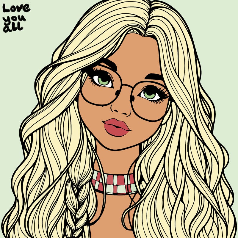 girl with long hair and freckles and glasses realistic
