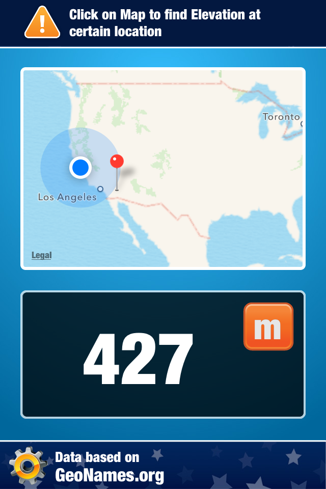 Map Elevation and Altitude Tool for Height Measure - 핀으로 지정된 위치의 427미터 지도 고도를 보여주는 인터페이스