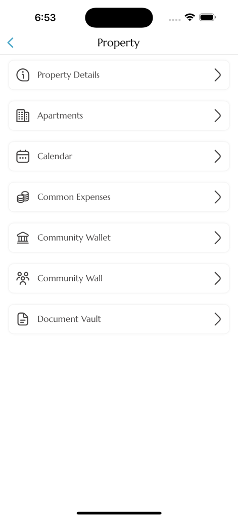 Easy Owner 부동산 관리 앱 대시보드. 아파트, 비용 및 문서 보관소 메뉴 옵션을 보여줍니다.