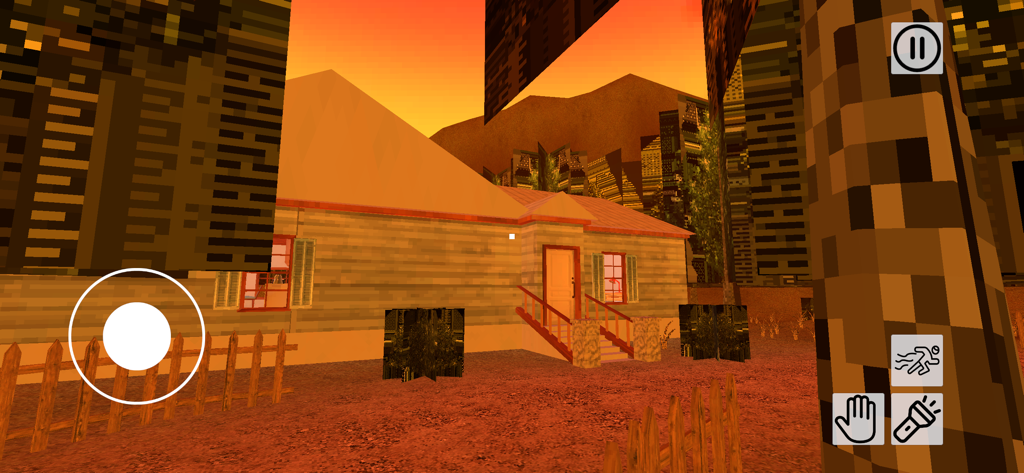 Haunted House: Escape Room - Capture d'écran du gameplay montrant l'extérieur de la maison de campagne effrayante au crépuscule dans Maison Hantée : Escape Game.