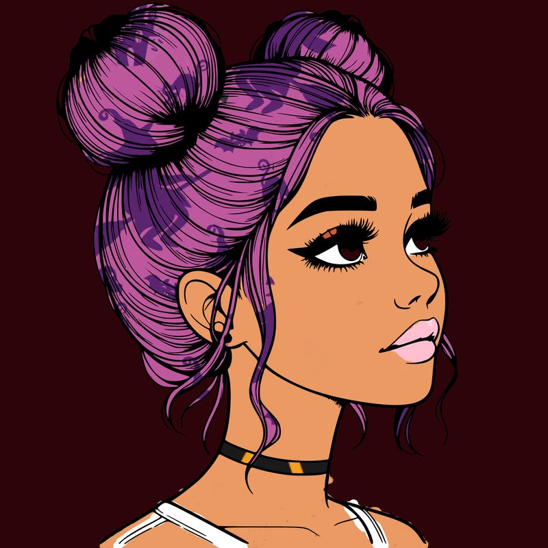 realistic girl with buns on the top of her head