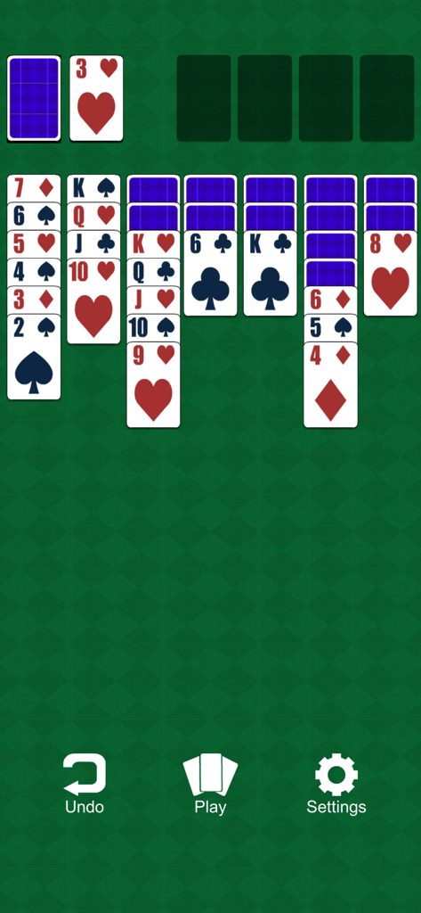 Klondike Kings Solitaire - Classic Klondike Kings Solitaire gameplay screen with cards laid out on a green background