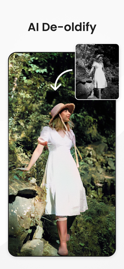 Slazzer- Background Remover - AI De-oldify tool restoring and colorizing a black and white portrait photo