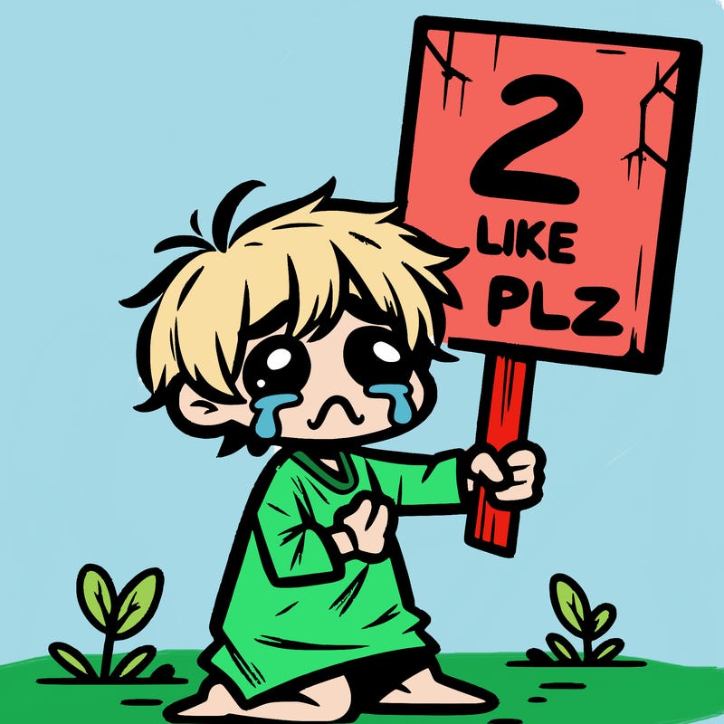 small poor toddler crying with sign that says 2 like plz