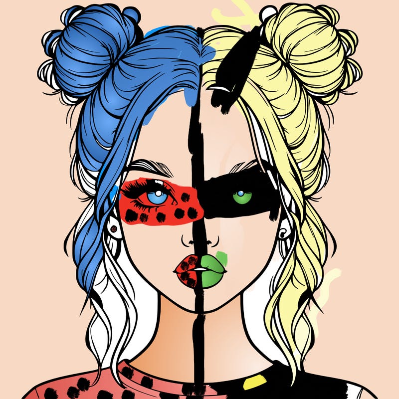 realistic girl with two buns in hair and lips