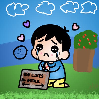 sad person begging for 100 likes