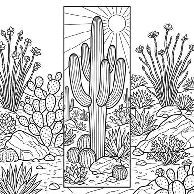 Bring the iconic beauty of the Sonoran Desert to life with this intricate Saguaro cactus bookmark coloring page. It's a perfect blend of relaxation and creativity, allowing you to craft a personalized marker for your favorite books.