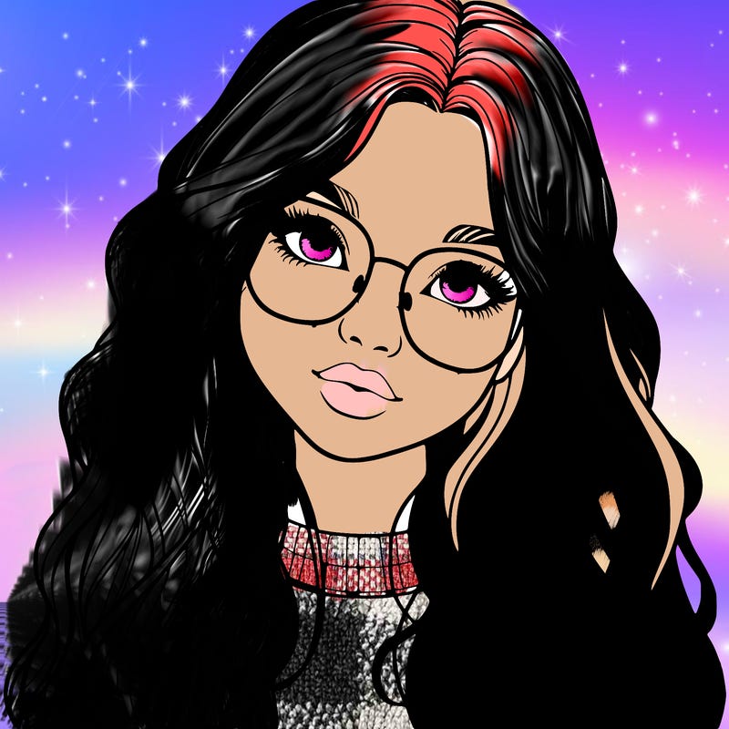 girl with long hair and freckles and glasses realistic