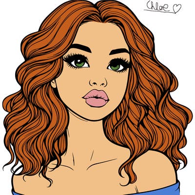 realistic girl with wavy hair and lips