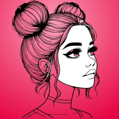 realistic girl with buns on the top of her head