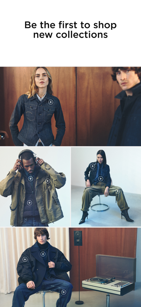 Des mannequins présentant les nouvelles collections de denim premium et de mode industrielle de G-Star Raw.