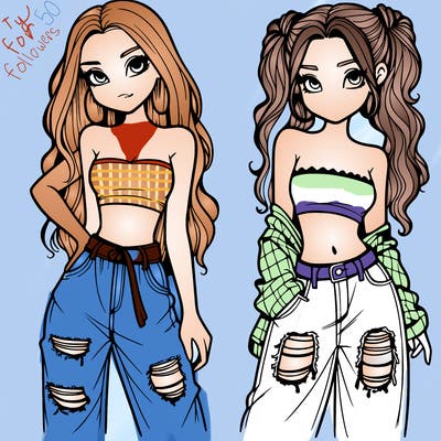2 girls in crop tops and baggy jeans ripped