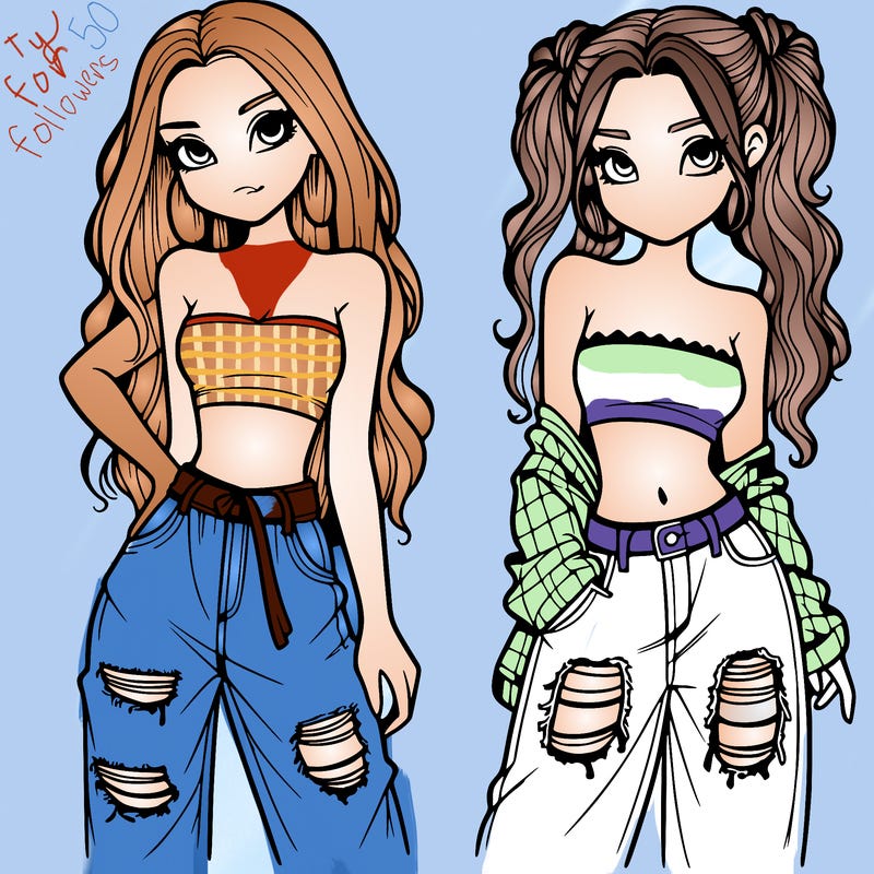 2 girls in crop tops and baggy jeans ripped
