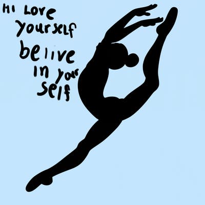 gymnast doing a leap in a leotard with a bent back leg