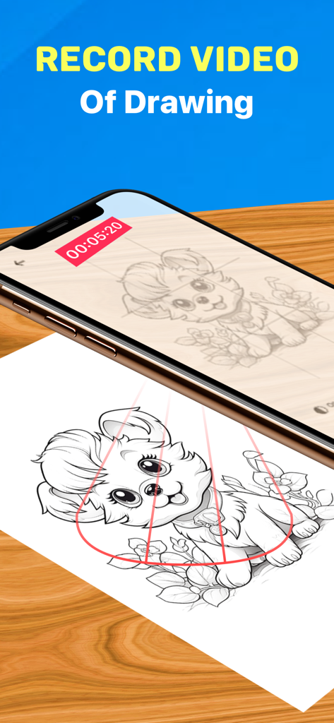 AR Drawing Tracing Projector - A smartphone recording a video of an AR drawing of a puppy being traced onto paper