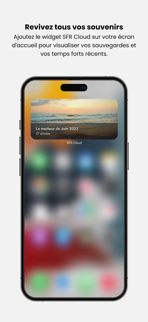 SFR Cloud - Widget SFR Cloud sur l'écran d'accueil de l'iPhone affichant les souvenirs photo sauvegardés