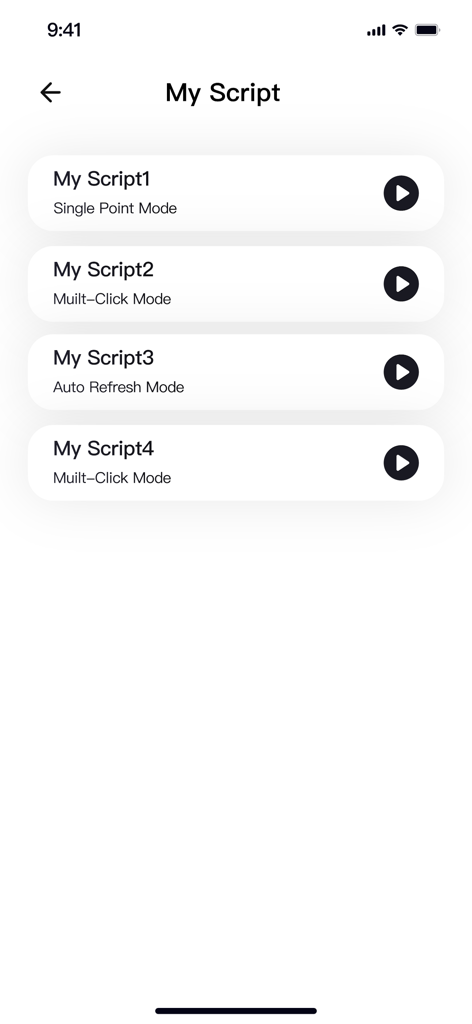 Auto Clicker - Tap Assistant - Una lista de scripts de automatización guardados en la aplicación Auto Clicker con modos de un solo punto y multi-clic.