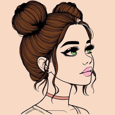 realistic girl with buns on the top of her head