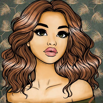 realistic girl with wavy hair and lips