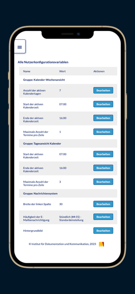 Interface de configuration des paramètres utilisateur dans l'application IFAMT academy pour gérer les vues du calendrier et les préférences de messagerie