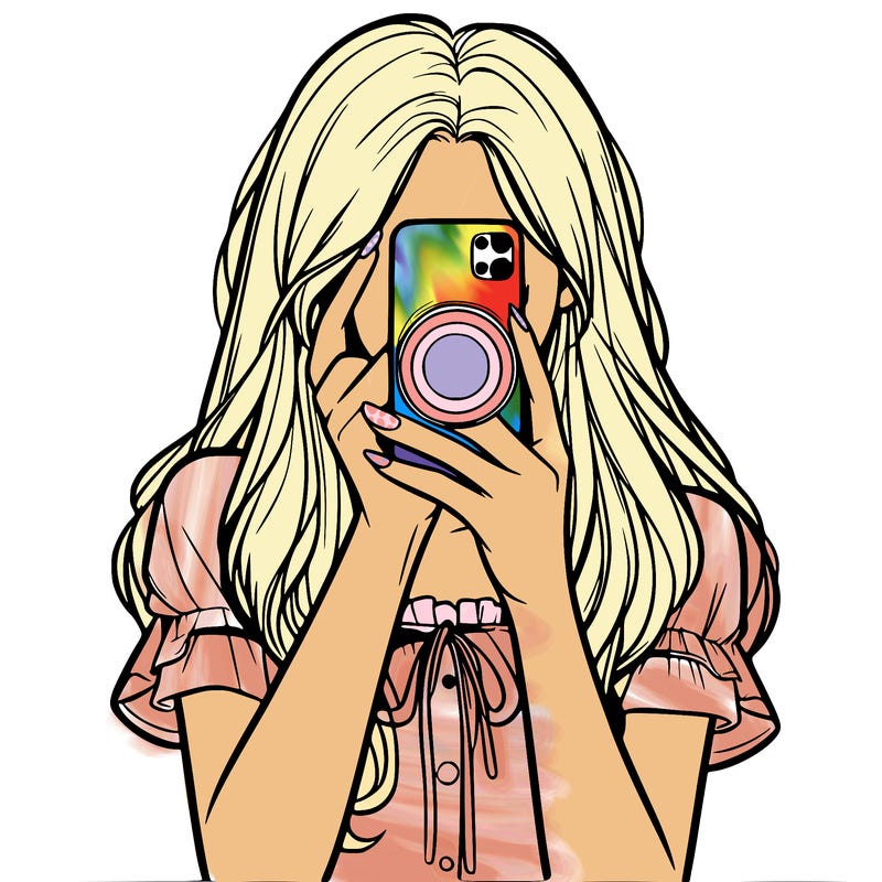 a realistic girl holding her phone taking pictures