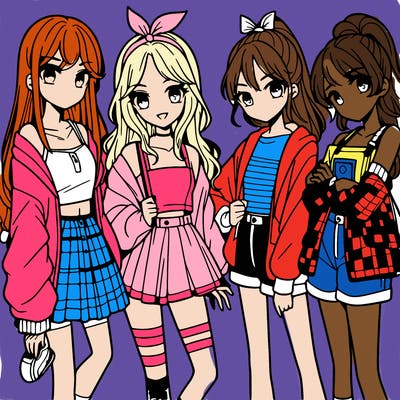teen manga girls group of 4
