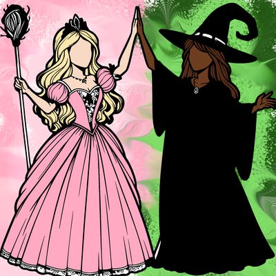 detailed realistic split of a princess and a witch