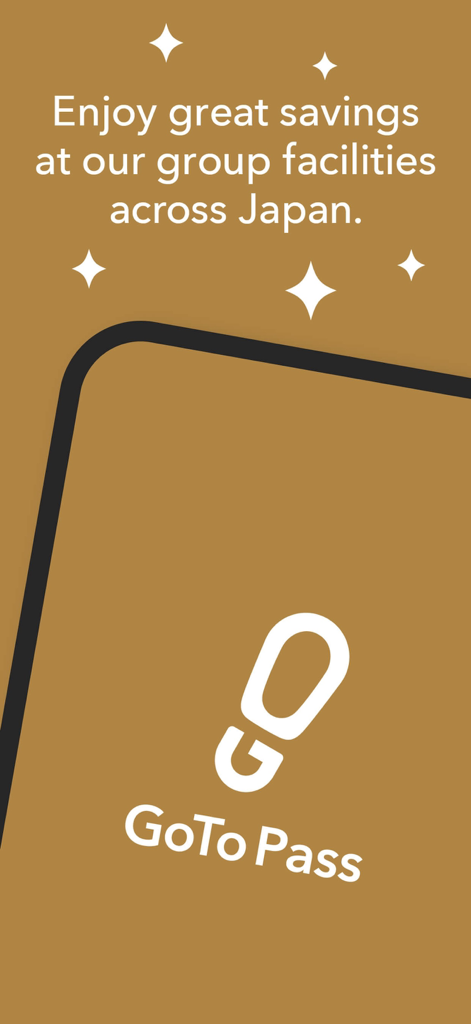 일본 전역의 호텔 및 리조트 시설에서 할인 혜택을 홍보하는 고투 패스 앱 인터페이스