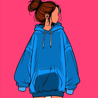 realistic girl with a oversized sweatshirt on and a bun