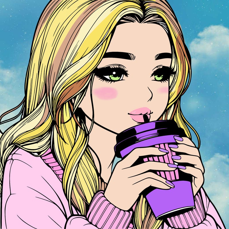 realistic girl drinking coffee