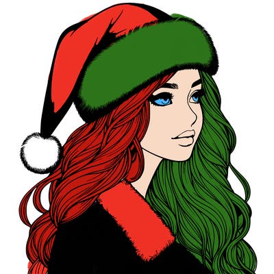 realistic girl in santa hat