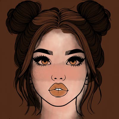 realistic girl with two buns on her hair and lips
