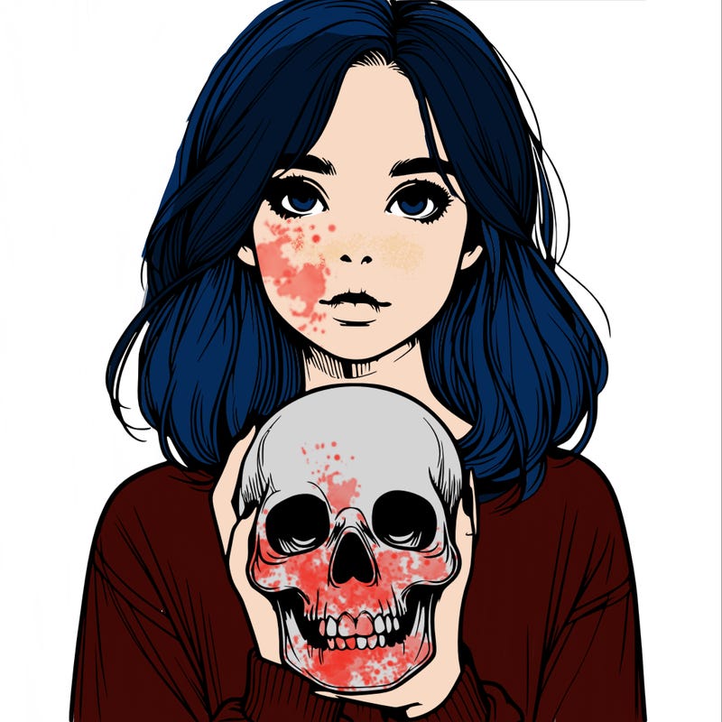 realistic girl holding a skull