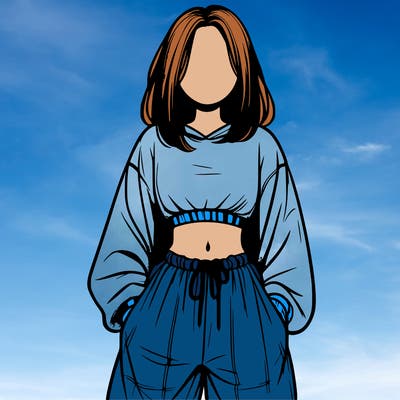 realistic girl faceless with baggy pants and a crop top