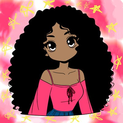 a black anime girl with long afro hair